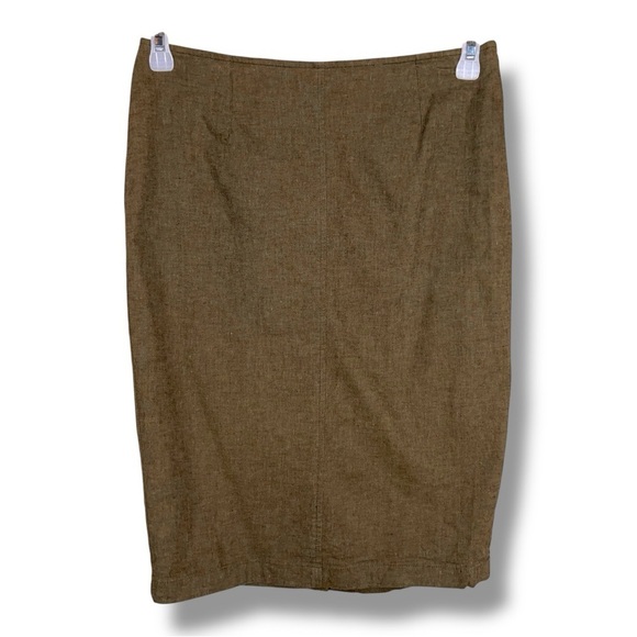 Size 8 Vintage Ivy Olive Green Linen Blend Pencil Skirt Lightweight Breathable - Picture 1 of 12